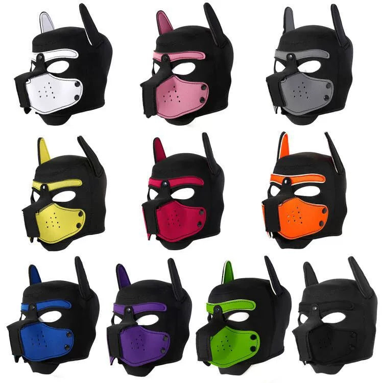 Neoprene Puppy Face Muzzle Dog Removable Full Head Hood Mask With Ears