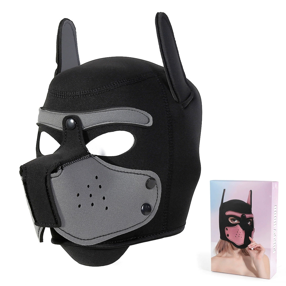 Neoprene Puppy Face Muzzle Dog Removable Full Head Hood Mask With Ears
