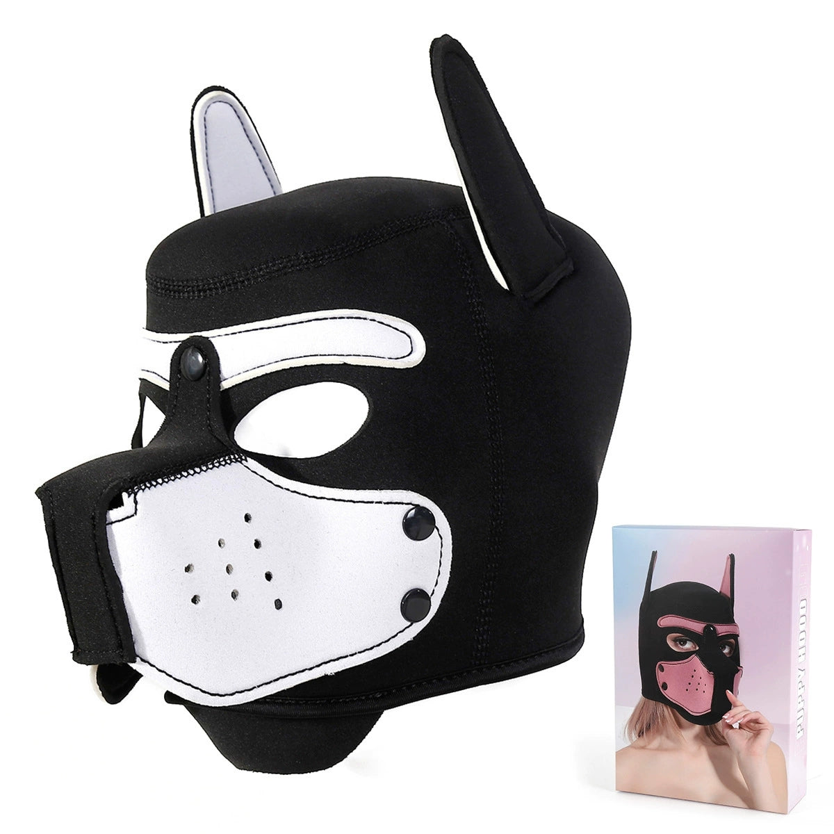 Neoprene Puppy Face Muzzle Dog Removable Full Head Hood Mask With Ears