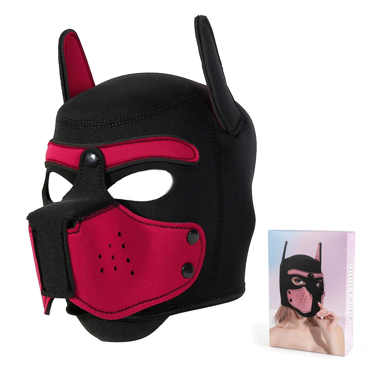 Neoprene Puppy Face Muzzle Dog Removable Full Head Hood Mask With Ears