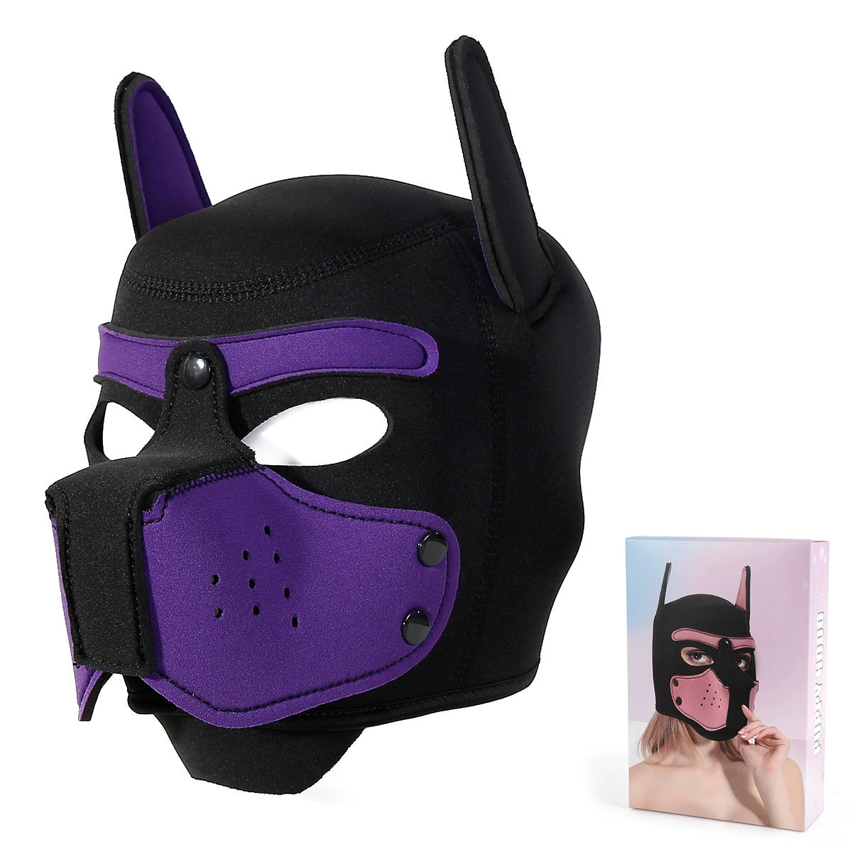Neoprene Puppy Face Muzzle Dog Removable Full Head Hood Mask With Ears