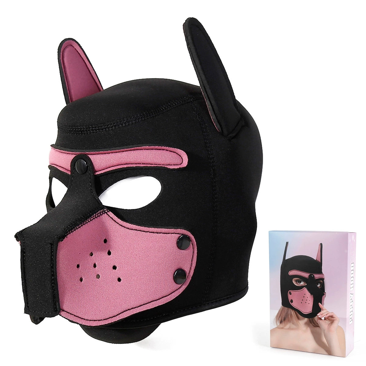 Neoprene Puppy Face Muzzle Dog Removable Full Head Hood Mask With Ears