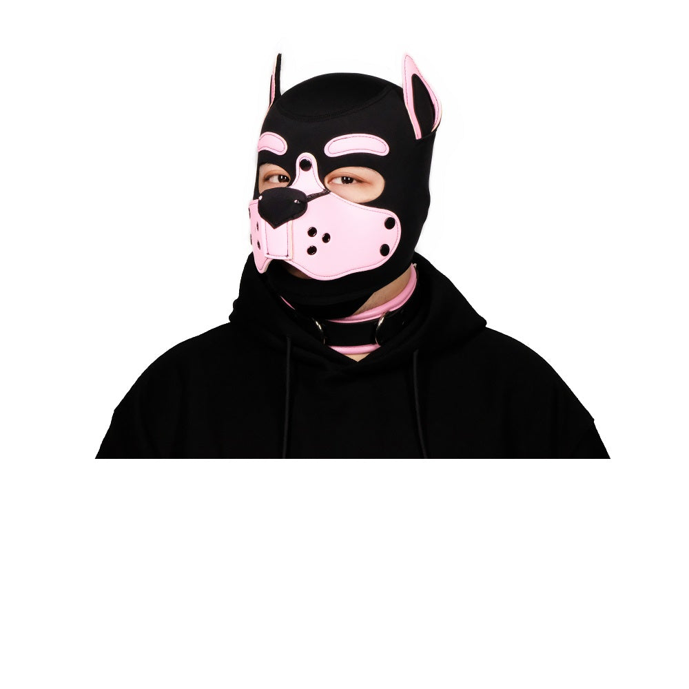 Neoprene Puppy Face Muzzle Dog Removable Full Head Hood Mask With Ears Cosplay Prop