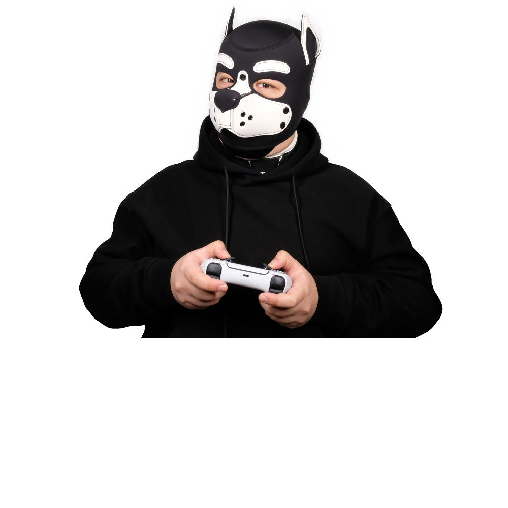 Neoprene Puppy Face Muzzle Dog Removable Full Head Hood Mask With Ears Cosplay Prop