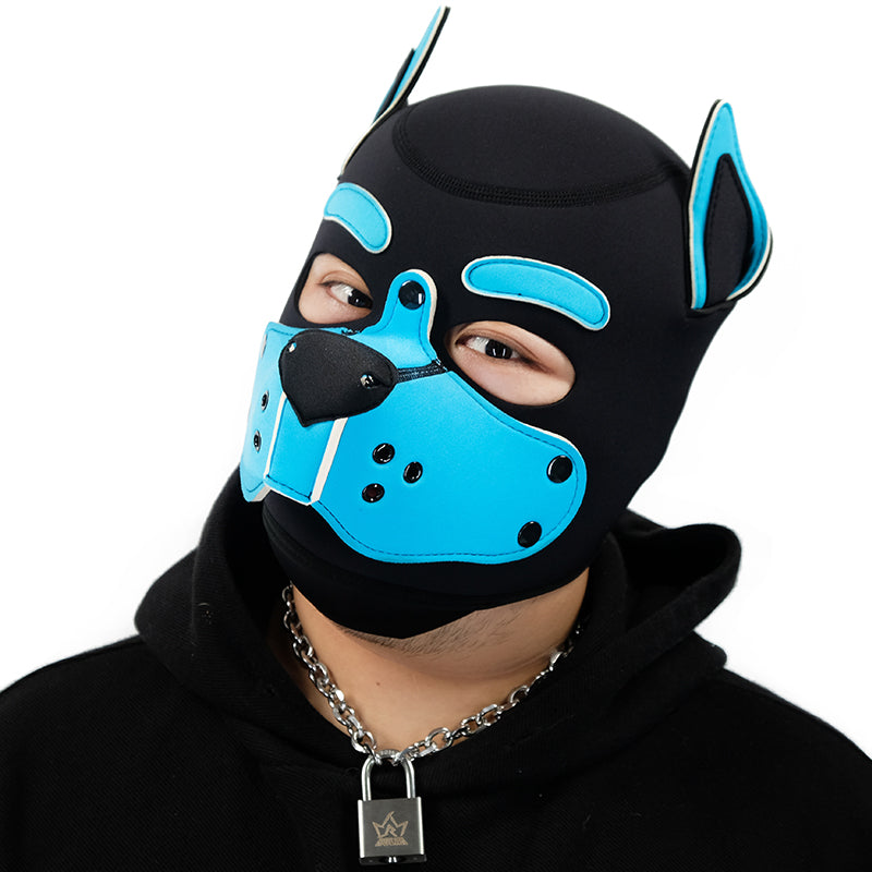 Neoprene Puppy Face Muzzle Dog Removable Full Head Hood Mask With Ears Cosplay Prop