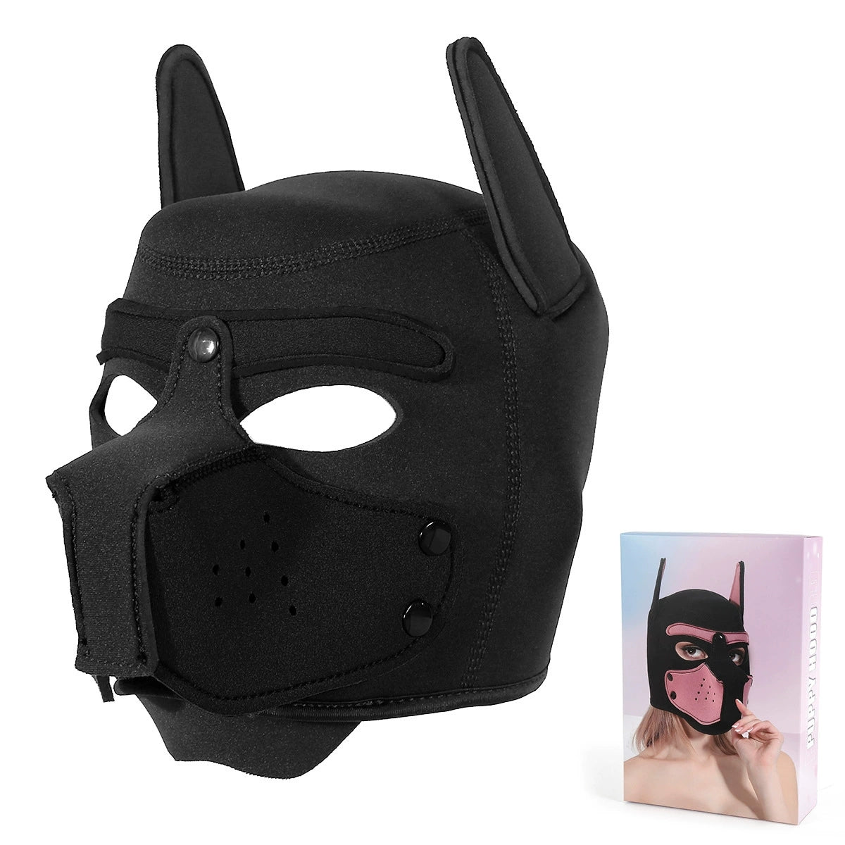 Neoprene Puppy Face Muzzle Dog Removable Full Head Hood Mask With Ears