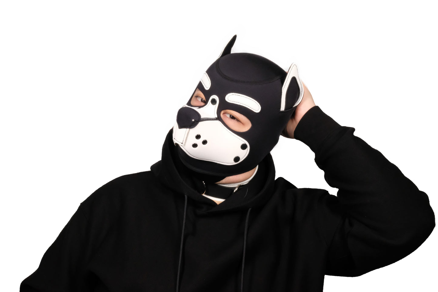 Neoprene Puppy Face Muzzle Dog Removable Full Head Hood Mask With Ears Cosplay Prop