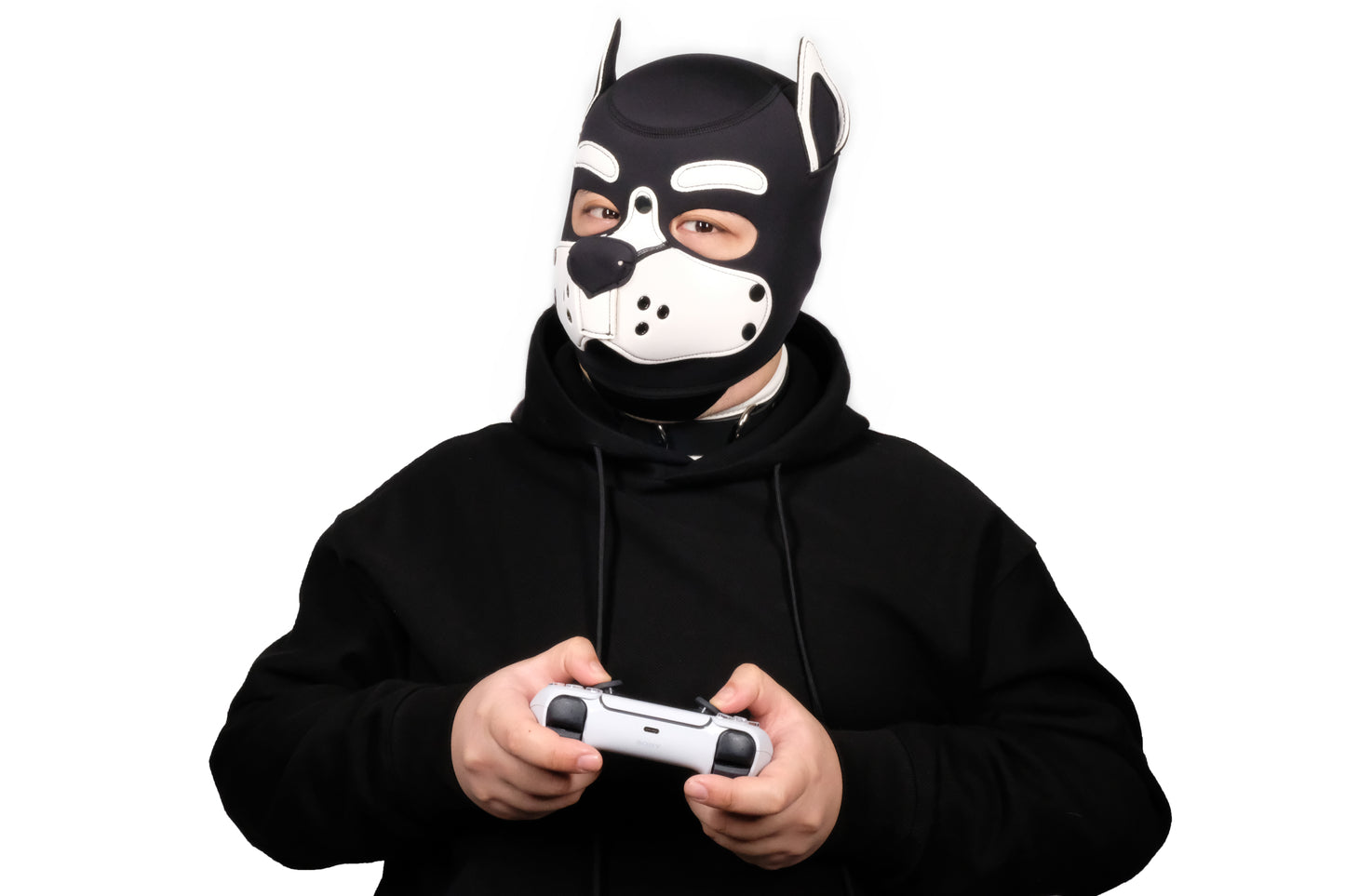 Neoprene Puppy Face Muzzle Dog Removable Full Head Hood Mask With Ears Cosplay Prop