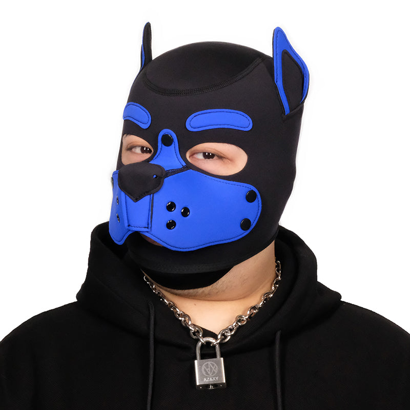 Neoprene Puppy Face Muzzle Dog Removable Full Head Hood Mask With Ears Cosplay Prop