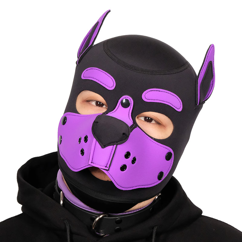 Neoprene Puppy Face Muzzle Dog Removable Full Head Hood Mask With Ears Cosplay Prop