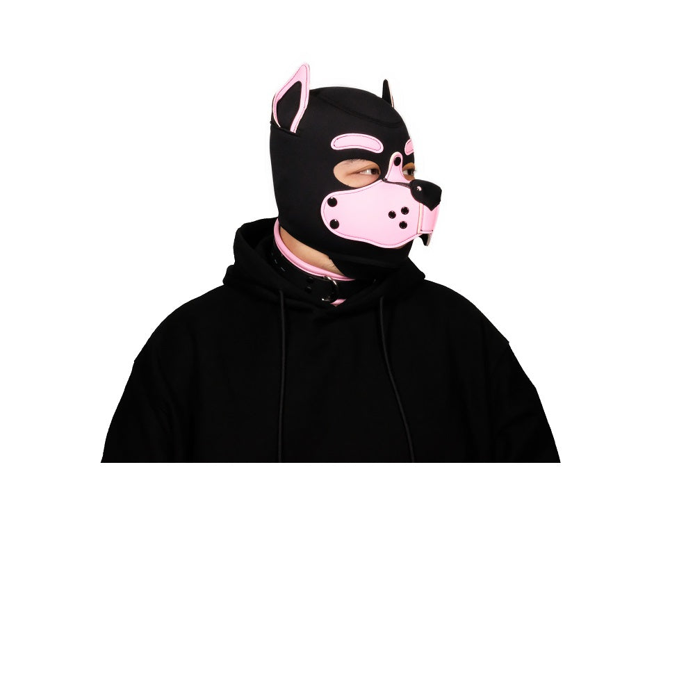 Neoprene Puppy Face Muzzle Dog Removable Full Head Hood Mask With Ears Cosplay Prop