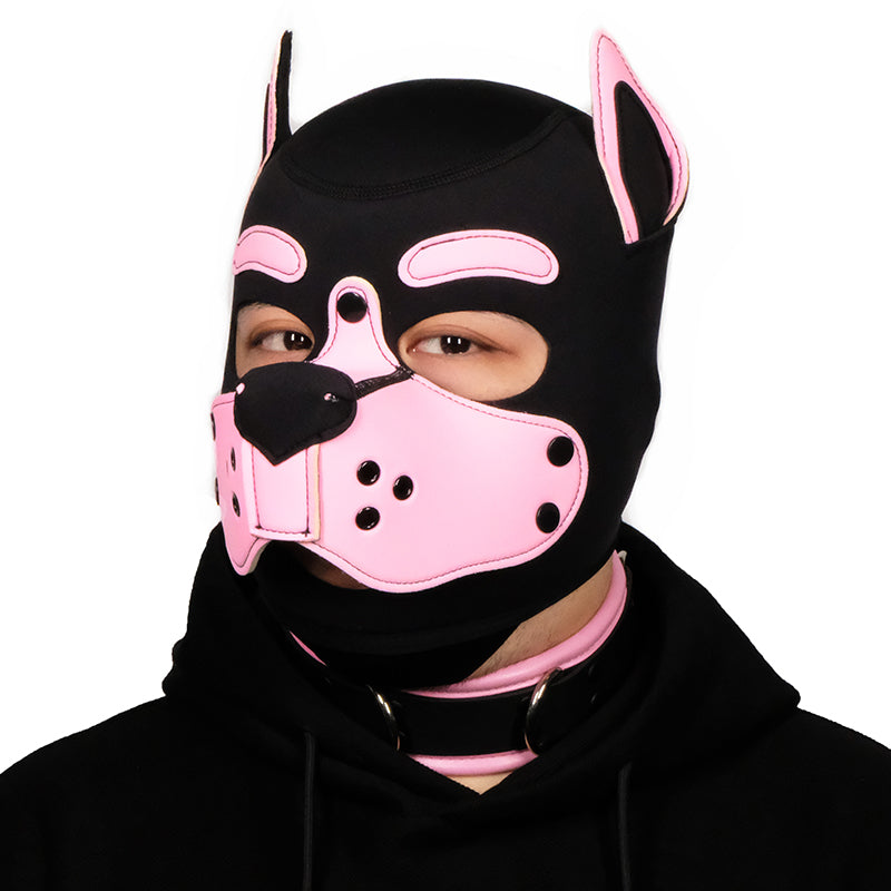 Neoprene Puppy Face Muzzle Dog Removable Full Head Hood Mask With Ears Cosplay Prop