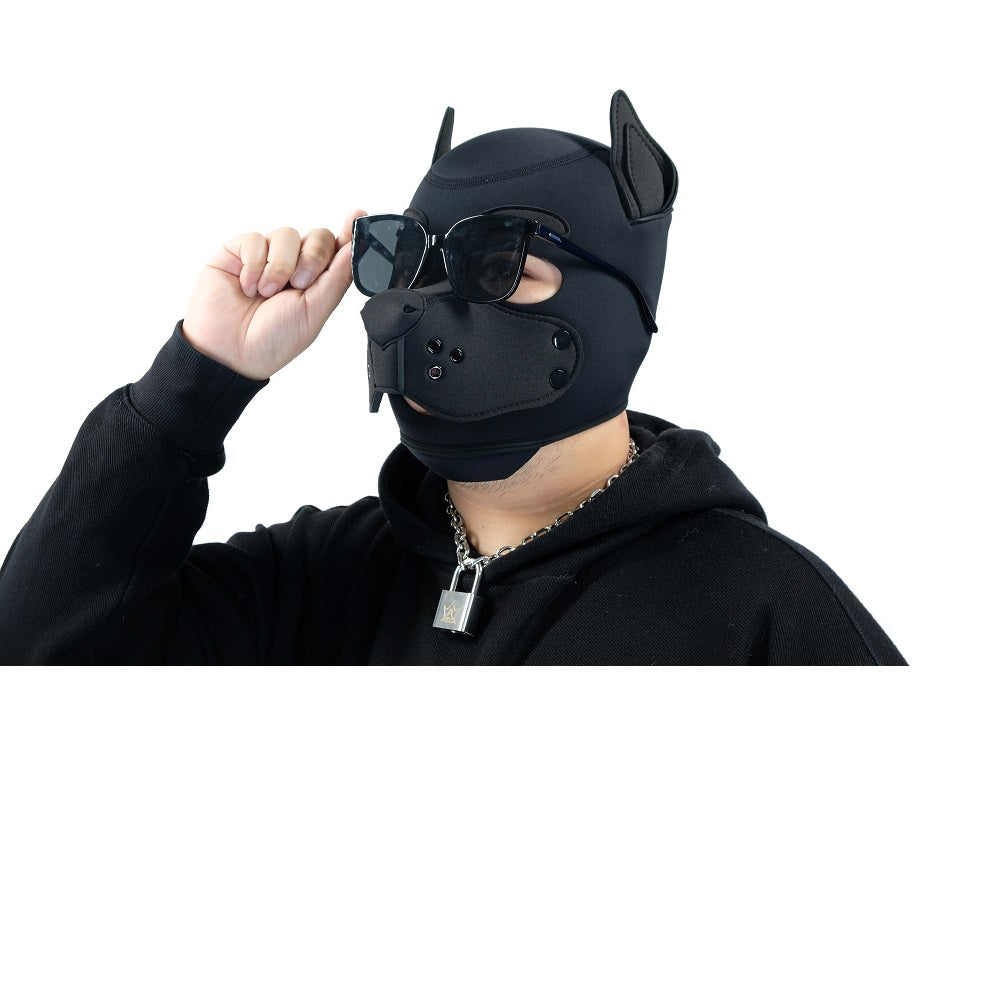 Neoprene Puppy Face Muzzle Dog Removable Full Head Hood Mask With Ears Cosplay Prop