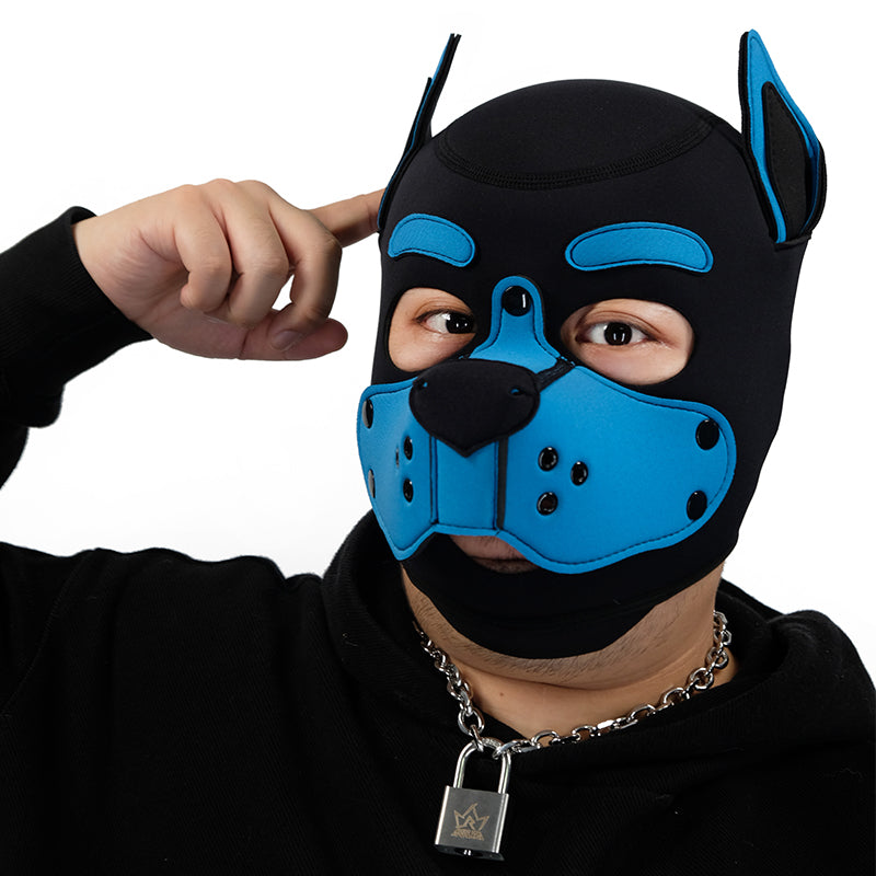 Neoprene Puppy Face Muzzle Dog Removable Full Head Hood Mask With Ears Cosplay Prop
