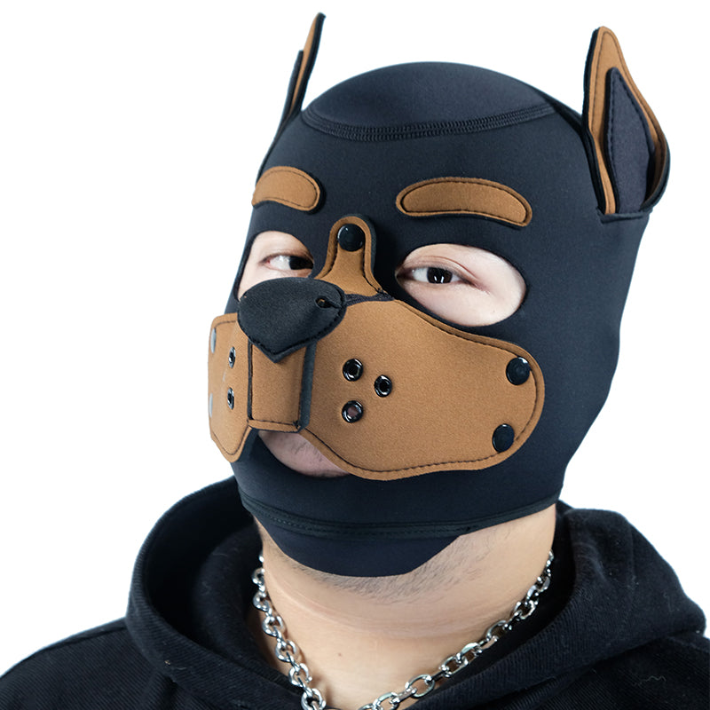 Neoprene Puppy Face Muzzle Dog Removable Full Head Hood Mask With Ears Cosplay Prop