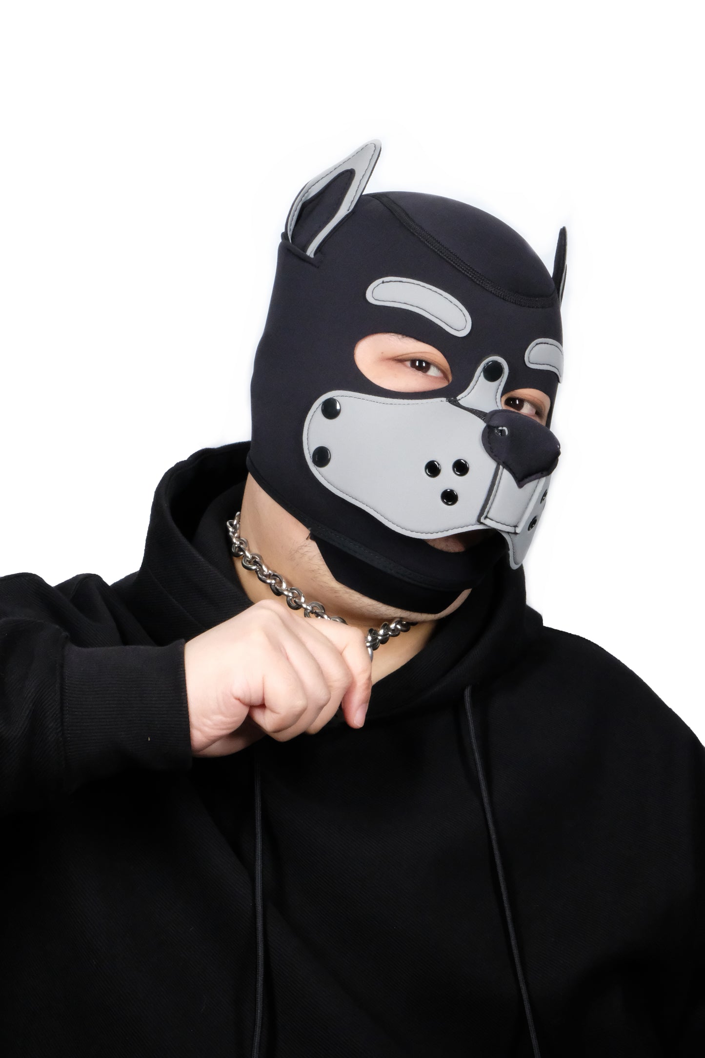 Neoprene Puppy Face Muzzle Dog Removable Full Head Hood Mask With Ears Cosplay Prop