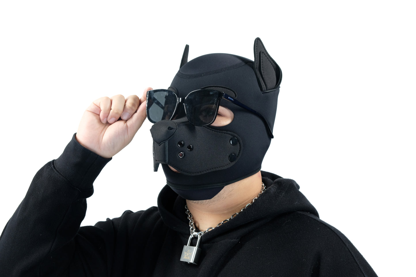 Neoprene Puppy Face Muzzle Dog Removable Full Head Hood Mask With Ears Cosplay Prop
