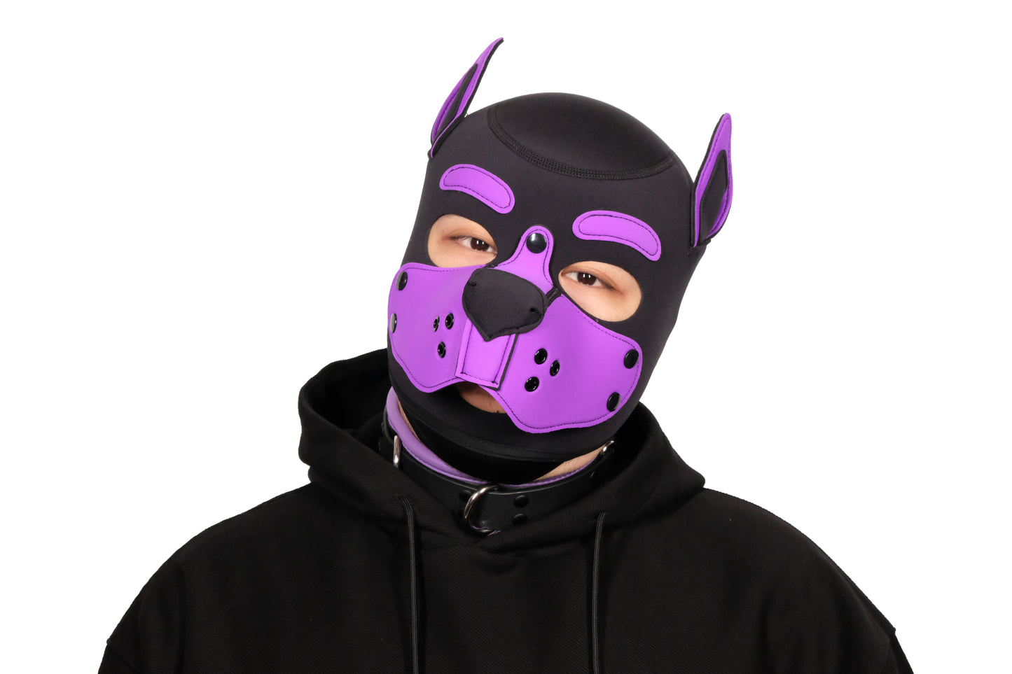 Neoprene Puppy Face Muzzle Dog Removable Full Head Hood Mask With Ears Cosplay Prop