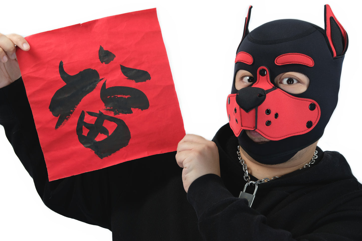 Neoprene Puppy Face Muzzle Dog Removable Full Head Hood Mask With Ears Cosplay Prop