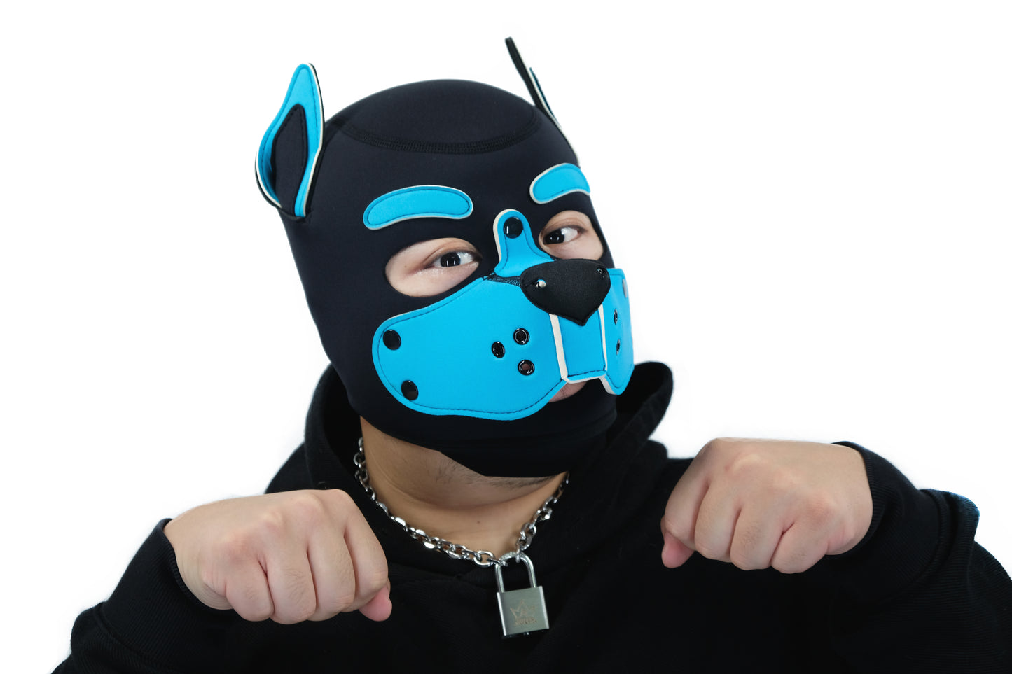 Neoprene Puppy Face Muzzle Dog Removable Full Head Hood Mask With Ears Cosplay Prop