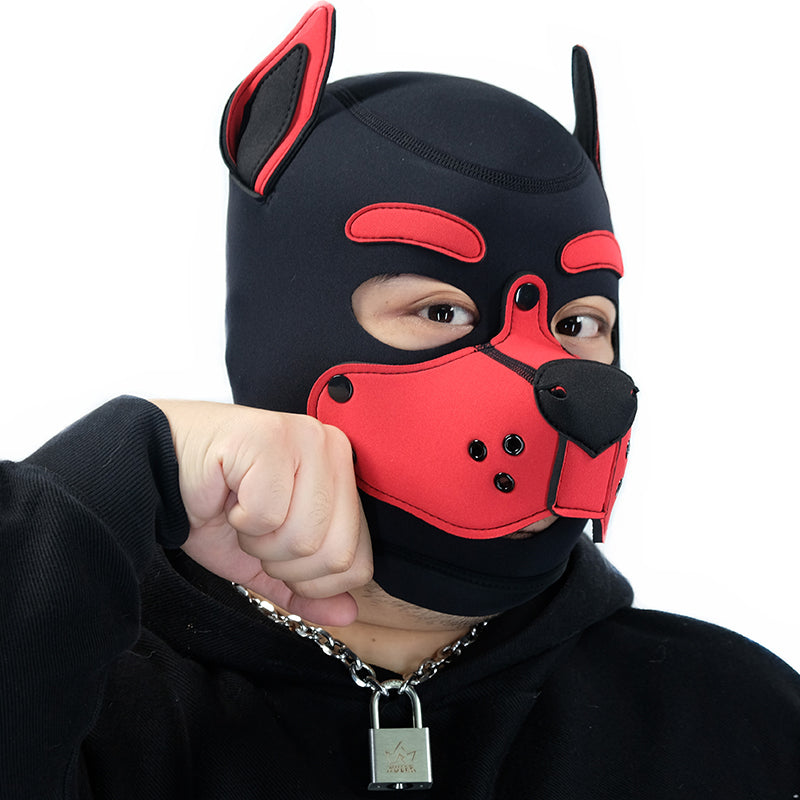 Neoprene Puppy Face Muzzle Dog Removable Full Head Hood Mask With Ears Cosplay Prop