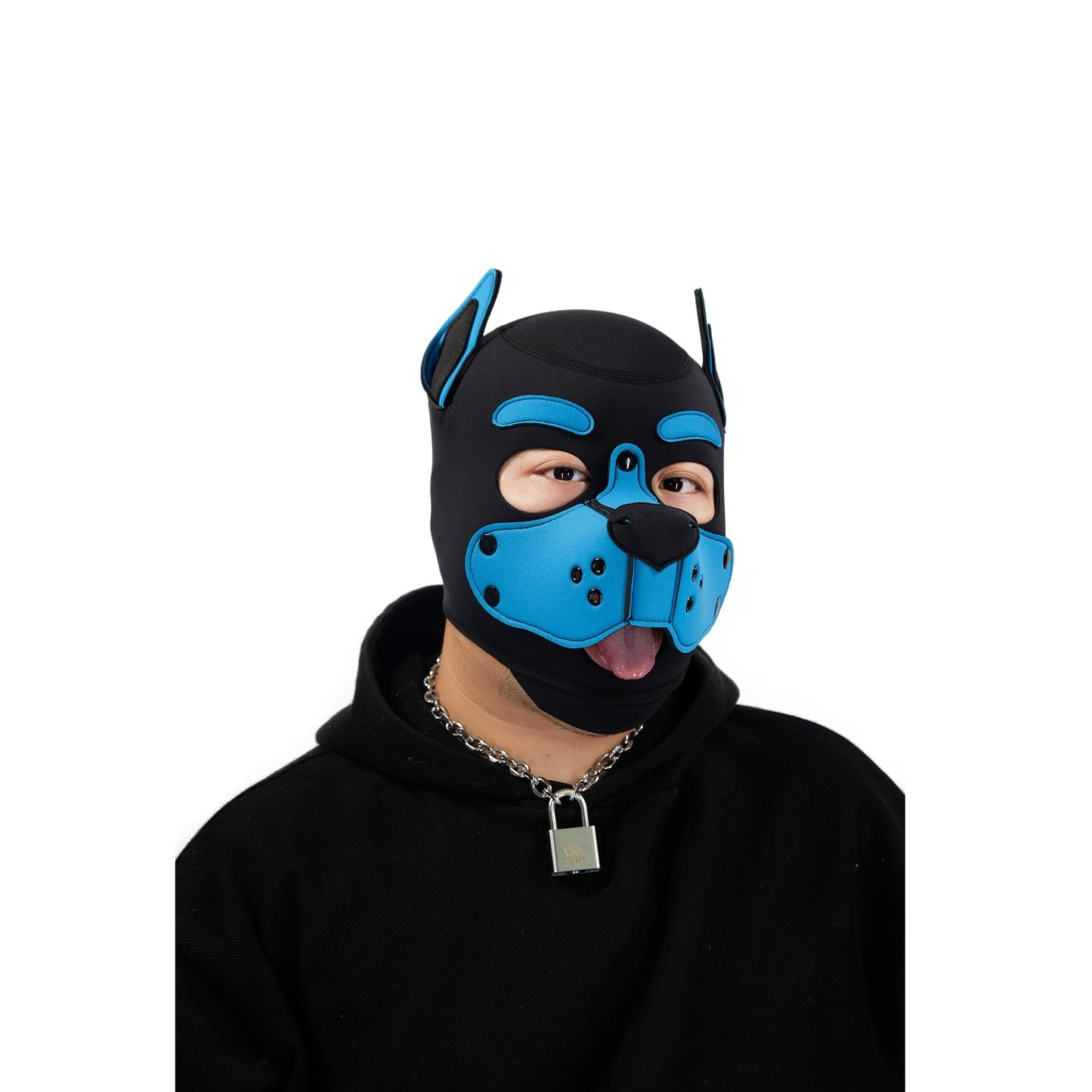 Neoprene Puppy Face Muzzle Dog Removable Full Head Hood Mask With Ears Cosplay Prop