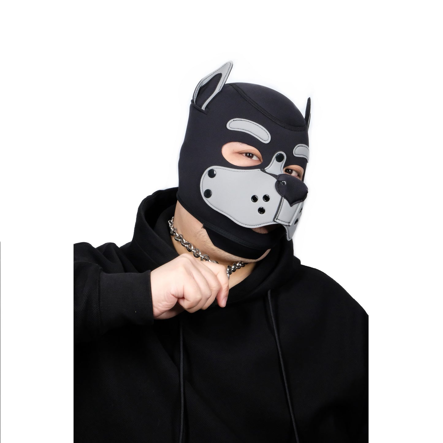 Neoprene Puppy Face Muzzle Dog Removable Full Head Hood Mask With Ears Cosplay Prop
