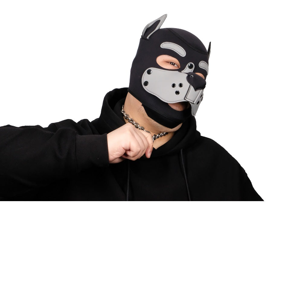 Neoprene Puppy Face Muzzle Dog Removable Full Head Hood Mask With Ears Cosplay Prop