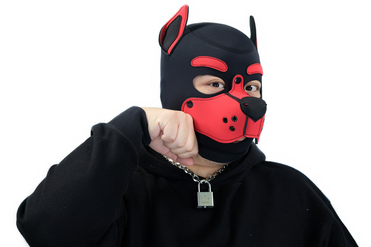 Neoprene Puppy Face Muzzle Dog Removable Full Head Hood Mask With Ears Cosplay Prop