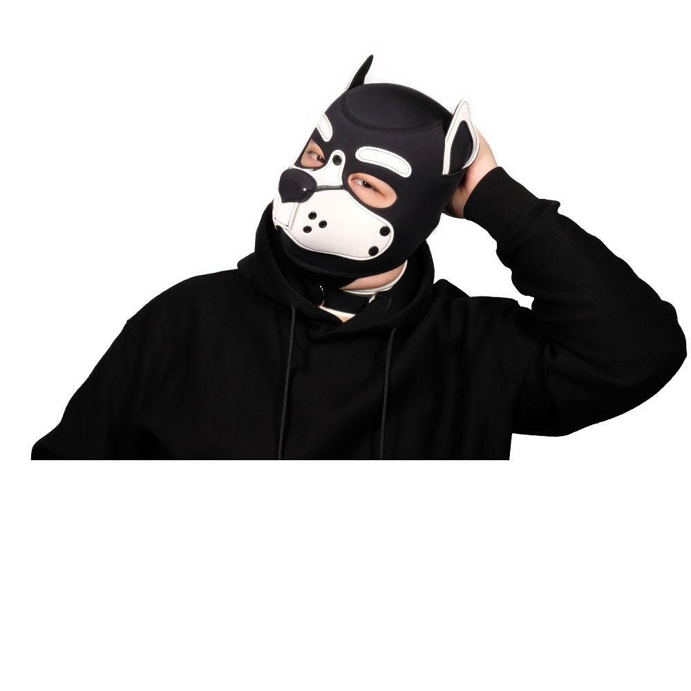 Neoprene Puppy Face Muzzle Dog Removable Full Head Hood Mask With Ears Cosplay Prop