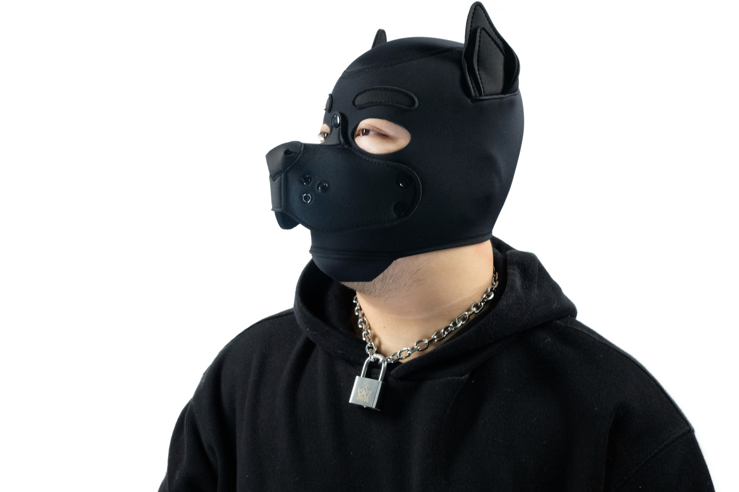 Neoprene Puppy Face Muzzle Dog Removable Full Head Hood Mask With Ears Cosplay Prop