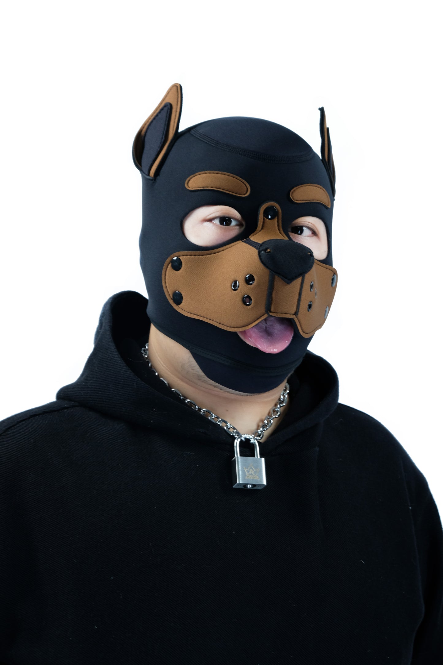 Neoprene Puppy Face Muzzle Dog Removable Full Head Hood Mask With Ears Cosplay Prop
