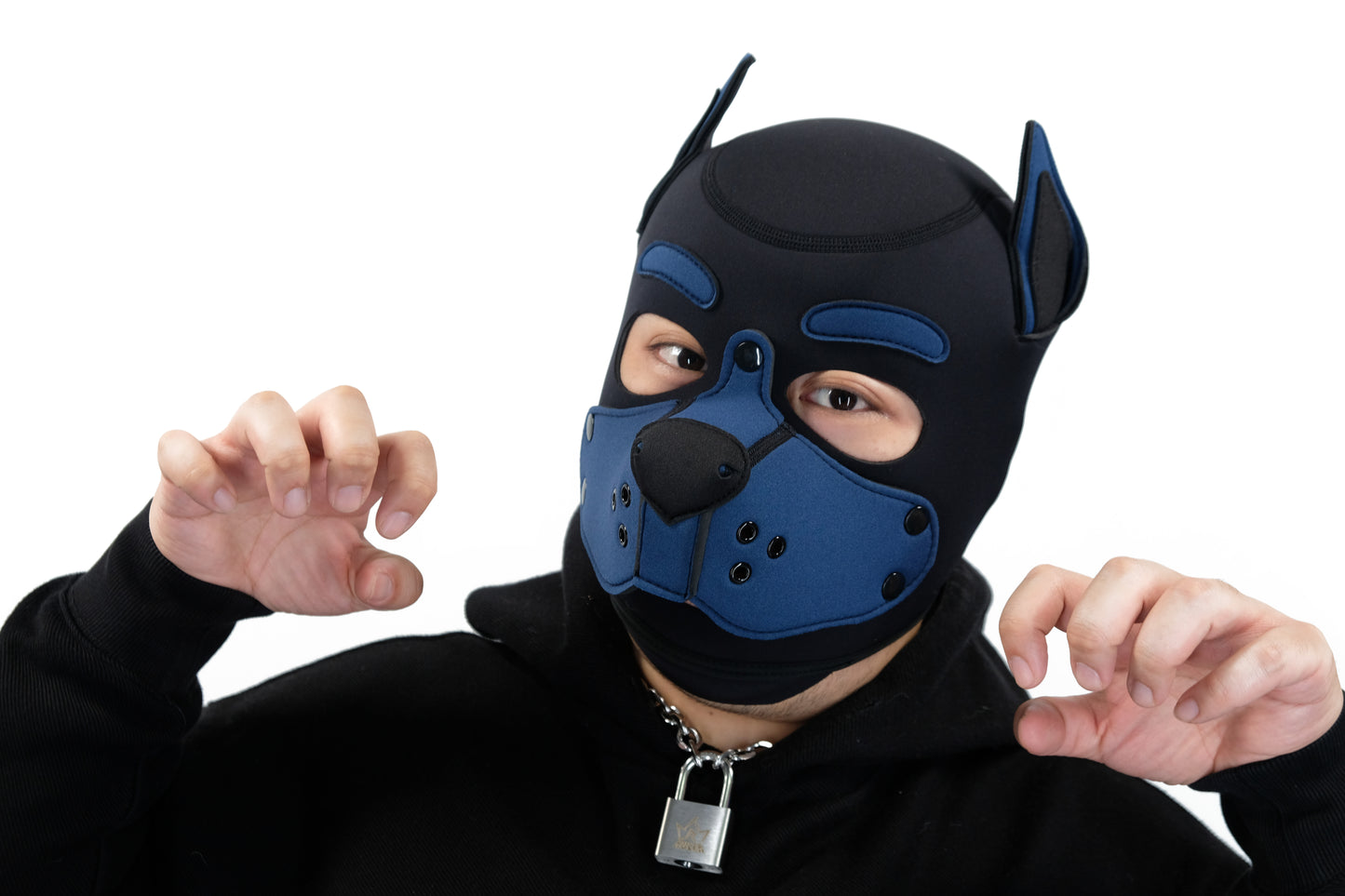 Neoprene Puppy Face Muzzle Dog Removable Full Head Hood Mask With Ears Cosplay Prop