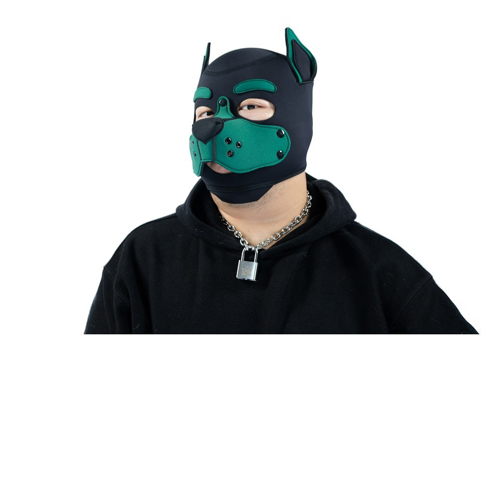 Neoprene Puppy Face Muzzle Dog Removable Full Head Hood Mask With Ears Cosplay Prop