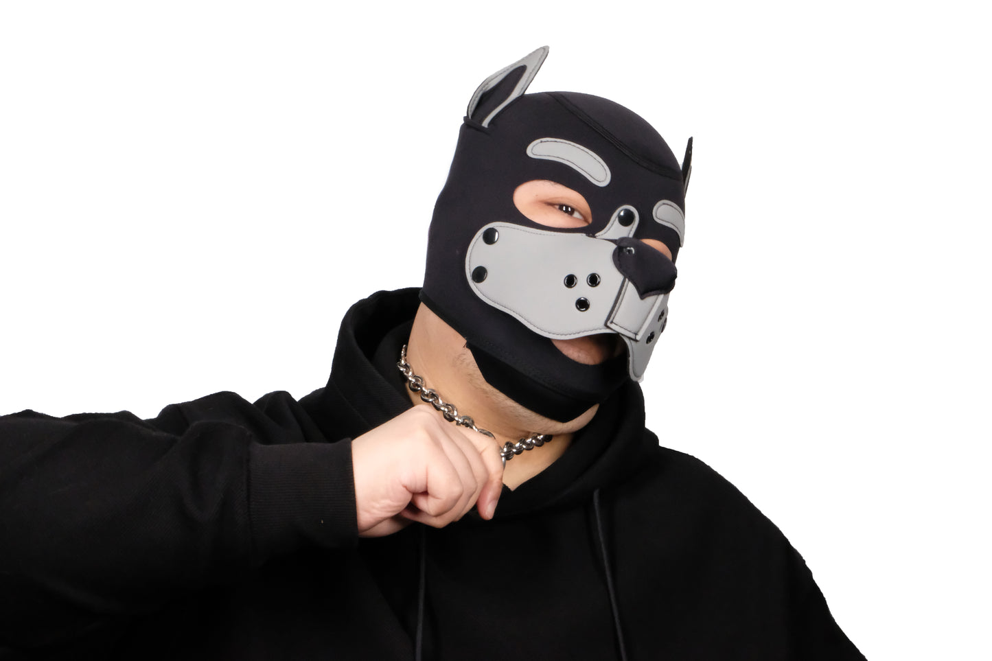 Neoprene Puppy Face Muzzle Dog Removable Full Head Hood Mask With Ears Cosplay Prop