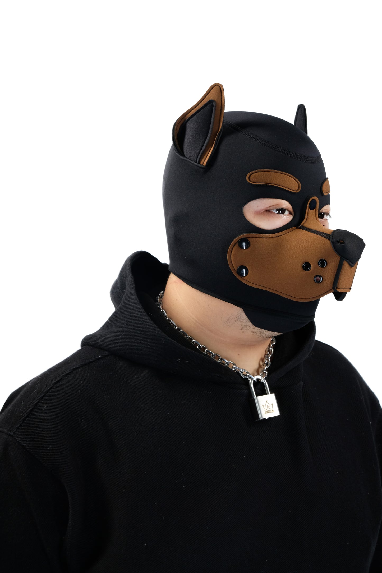 Neoprene Puppy Face Muzzle Dog Removable Full Head Hood Mask With Ears Cosplay Prop