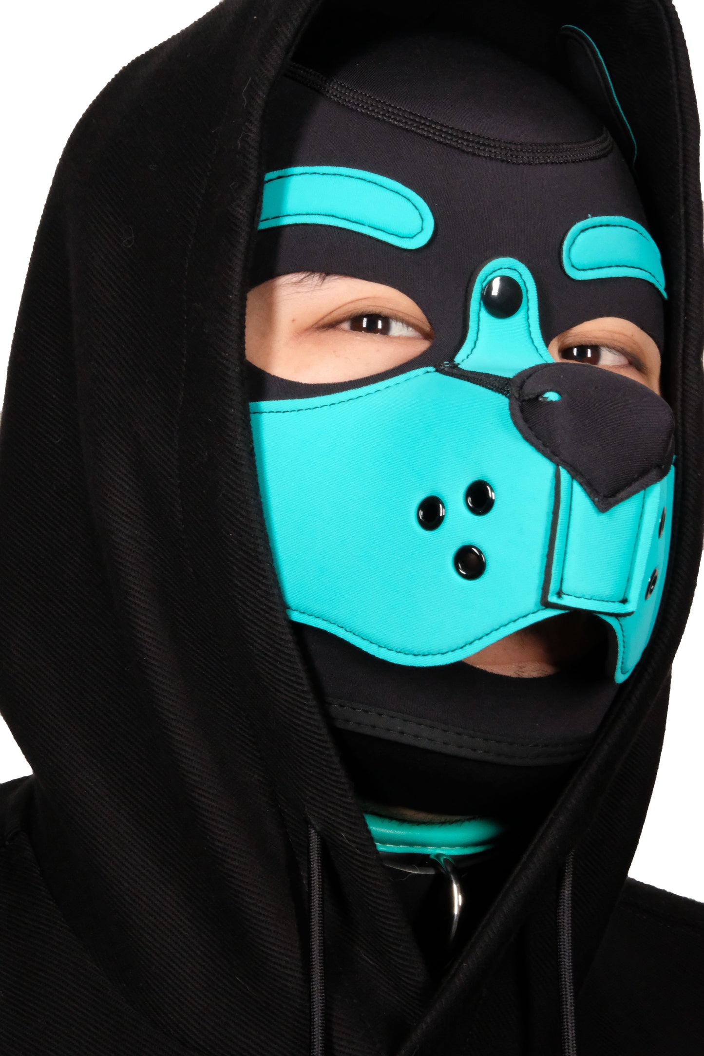 Neoprene Puppy Face Muzzle Dog Removable Full Head Hood Mask With Ears Cosplay Prop