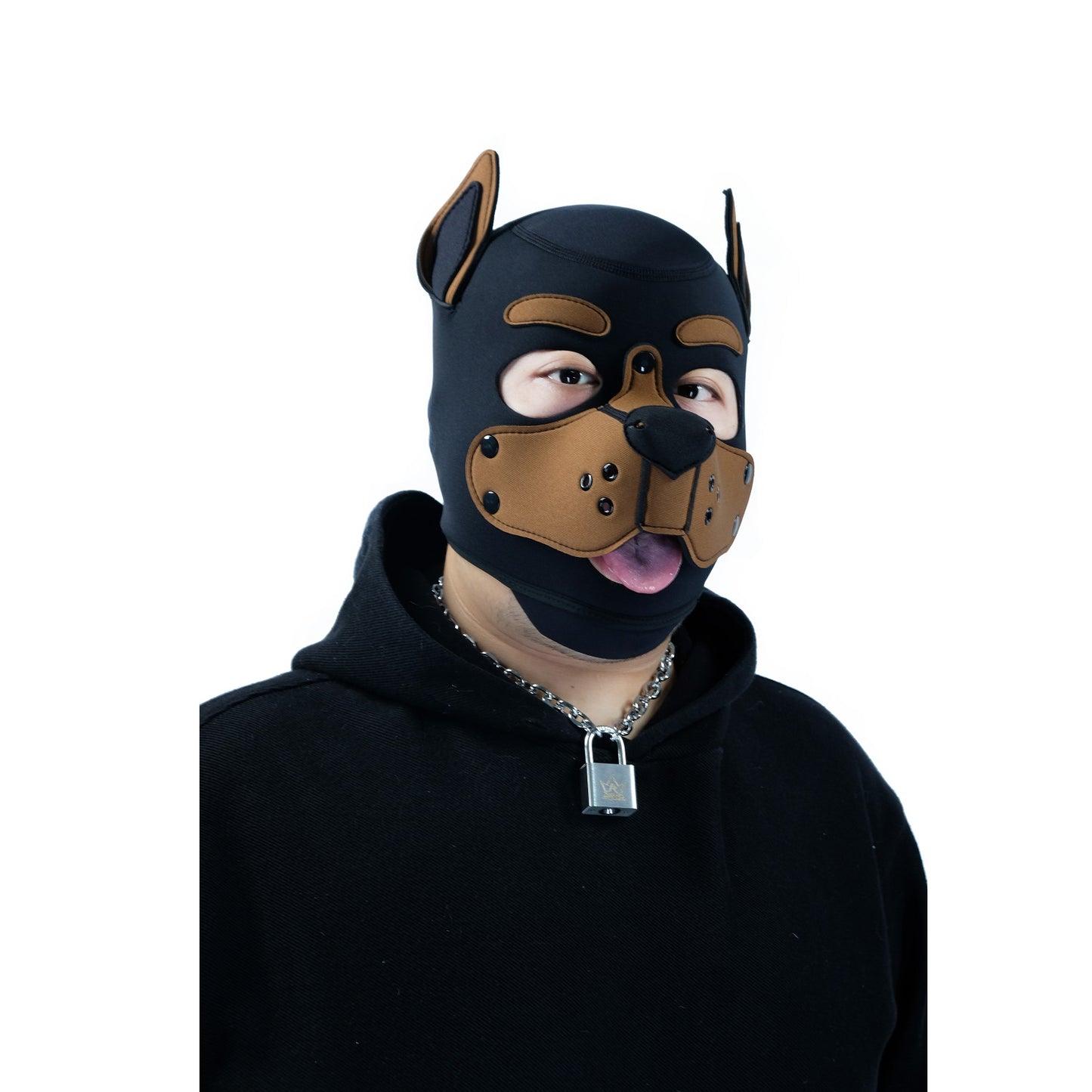 Neoprene Puppy Face Muzzle Dog Removable Full Head Hood Mask With Ears Cosplay Prop