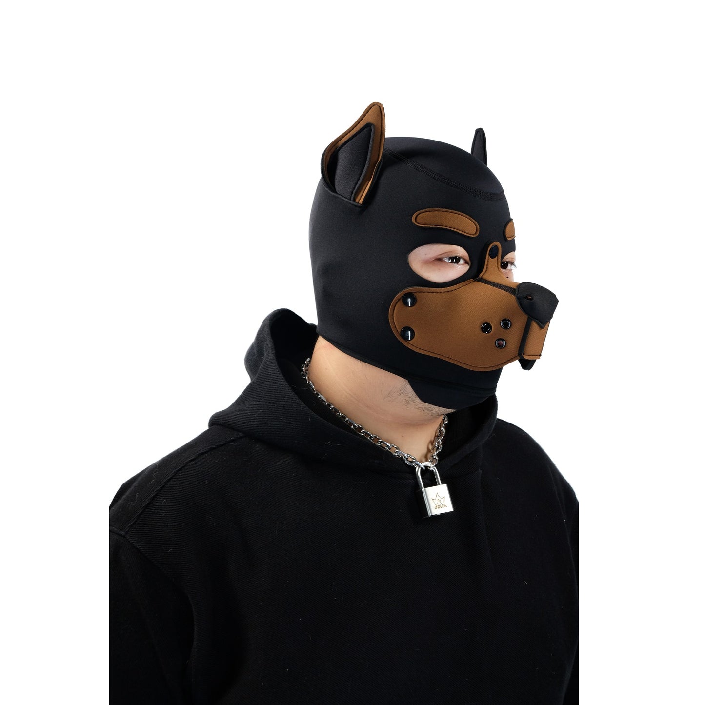 Neoprene Puppy Face Muzzle Dog Removable Full Head Hood Mask With Ears Cosplay Prop