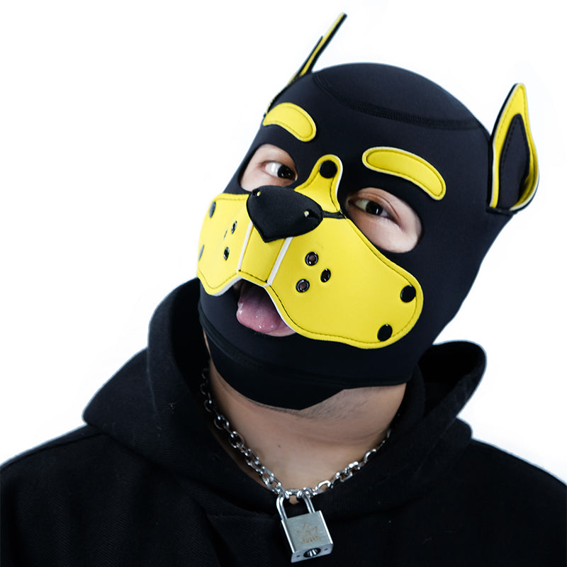 Neoprene Puppy Face Muzzle Dog Removable Full Head Hood Mask With Ears Cosplay Prop