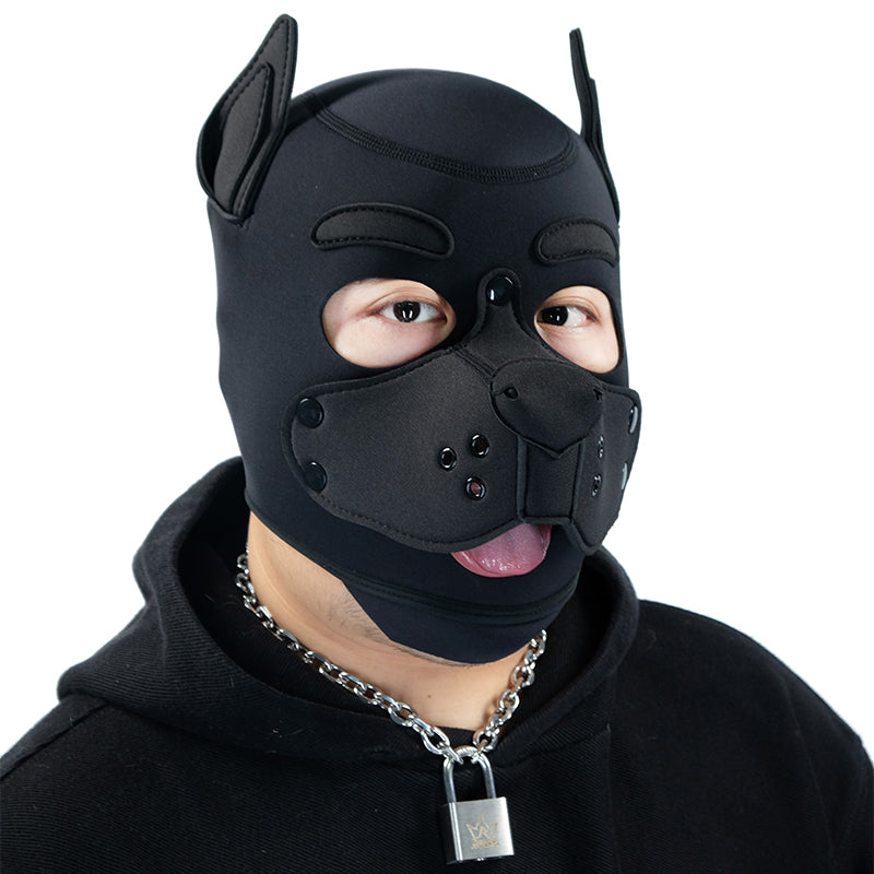 Neoprene Puppy Face Muzzle Dog Removable Full Head Hood Mask With Ears Cosplay Prop