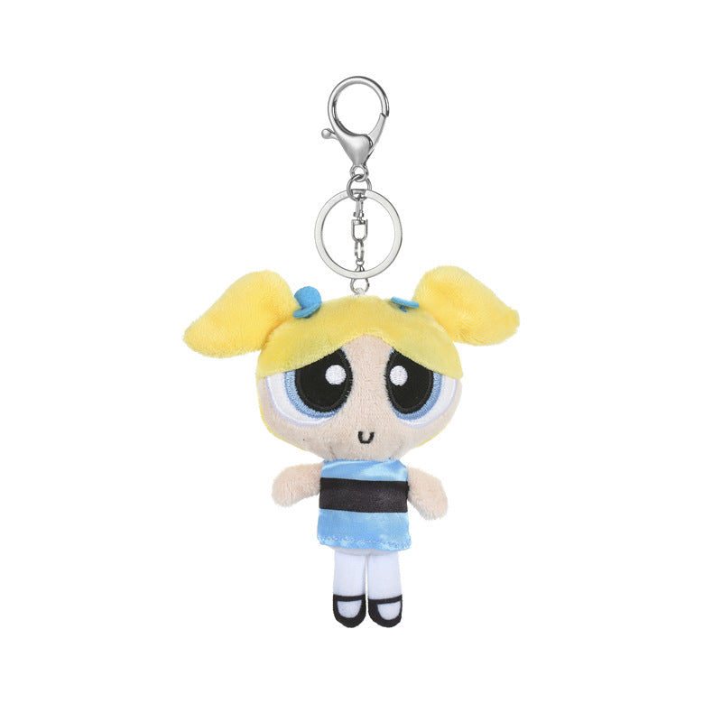 The Powerpuff Girls Pendant Blossom Buttercup Bubbles Plush Toy Stuffed Doll Backpack Bag Keychain Accessories